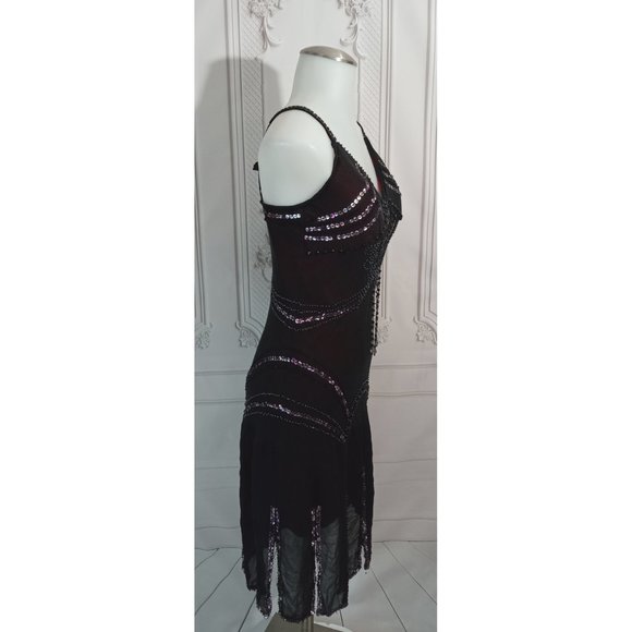 SOLD!!!  Sue Wong Vintage Silk Black Pink Beaded Sequin Slip Dress - Picture 3 of 9
